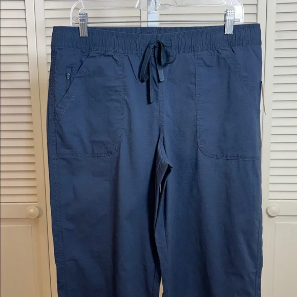 NWT Title Nine Women's Brash Tie Front Blue Cropped Cotton Blend Pants Medium - Picture 2 of 13